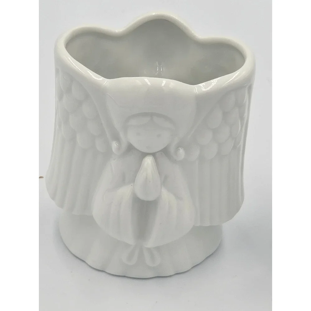 Vintage Neiman Marcus White Porcelain Praying Angel Vases Candle Holders Pair